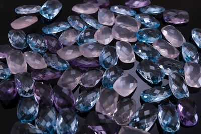 Close-up of gemstones on table