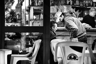 High angle view of men working