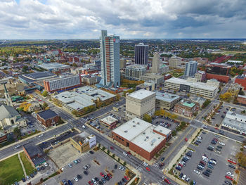 High angle view of buildings in city