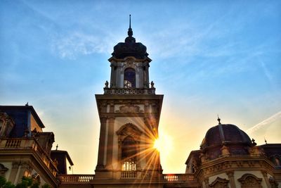 Low angle view of building against sky during sunset