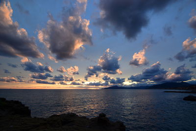 Scenic view of sea against sky at sunset