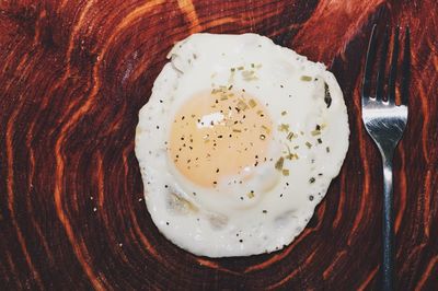 Directly above shot of fried egg on table