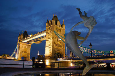 View of city lit up at night