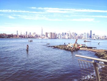 City skyline with river in background