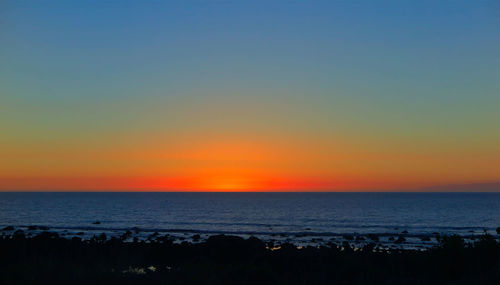 Scenic view of sea against clear sky during sunset