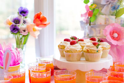 Close-up of cupcakes on table