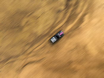 High angle view of toy car on road