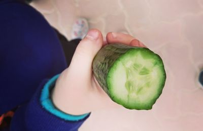 Cropped hand holding cucumber