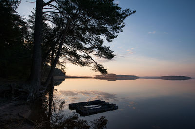 Scenic view of lake against sky during sunset