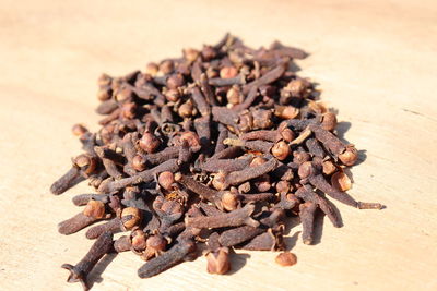 High angle view of coffee beans on table