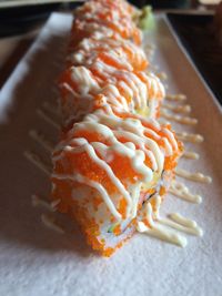 High angle view of dessert in plate on table
