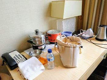 High angle view of food on table at home