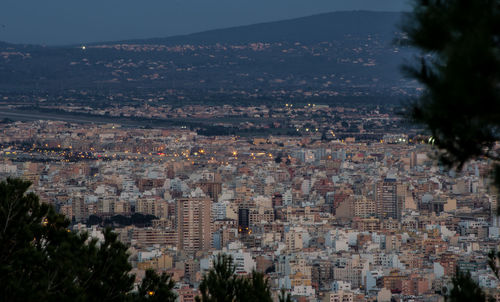 High angle view of buildings in city