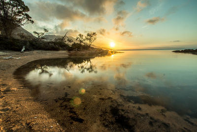 Scenic view of sea against sky during sunset