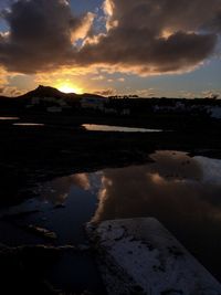 Scenic view of lake against sky at sunset