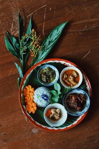 High angle view of mix thai food on table