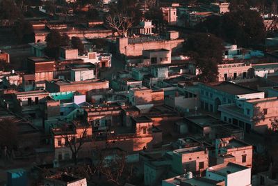 High angle view of buildings in city