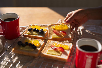 Close-up of breakfast on table