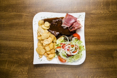 High angle view of food on table