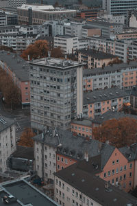 High angle view of buildings in city