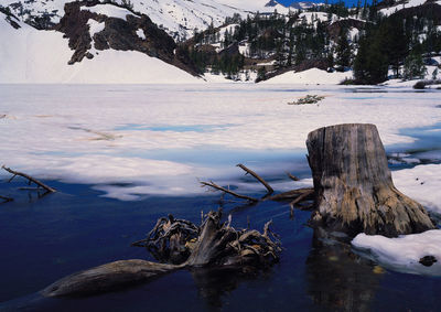 Scenic view of lake against sky during winter