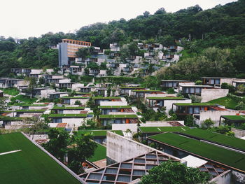 High angle view of residential buildings
