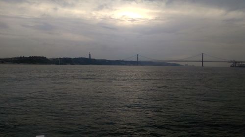 View of suspension bridge over river