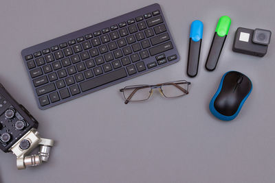 High angle view of computer keyboard on table