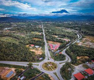 High angle view of cityscape against sky