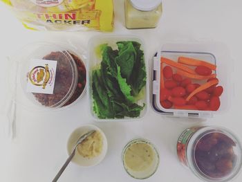 High angle view of food on table