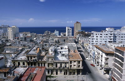 High angle view of empty road along buildings