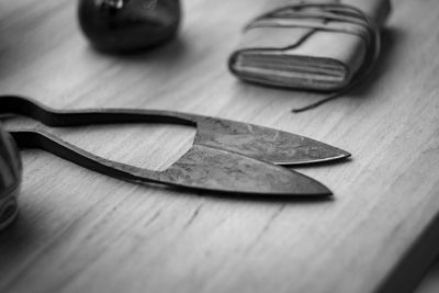 High angle view of eyeglasses on table