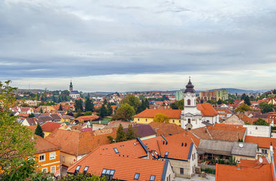 High angle view of townscape against sky