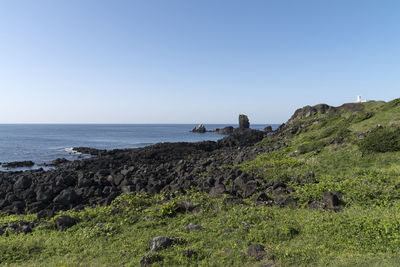 Scenic view of sea against clear sky