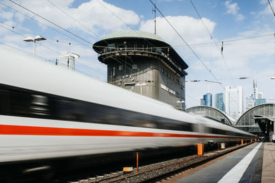 Blurred motion on train in city