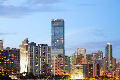 Modern buildings in city against sky