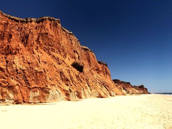 Scenic view of rocky mountains against clear blue sky