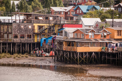 Stilt houses at beach in village