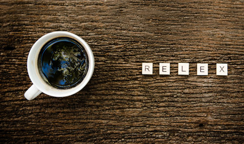 High angle view of coffee on table