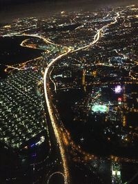 Aerial view of city at night