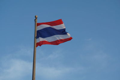 Low angle view of flag against sky