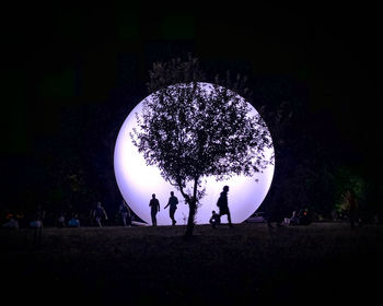 Silhouette people against clear sky at night