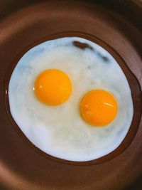 Directly above shot of sunny side up in frying pan