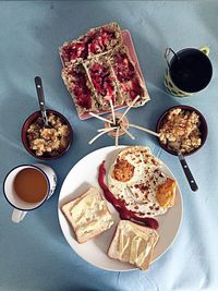 Directly above shot of served food on table