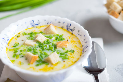 Close-up of soup in bowl