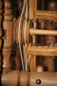Close-up of thread on wooden loom