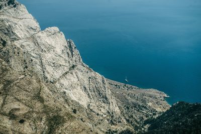 High angle view of cliff by sea