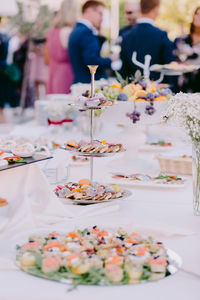 View of cake with flowers on table