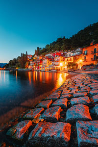 Illuminated buildings in city