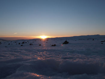 Scenic view of mountains during sunset